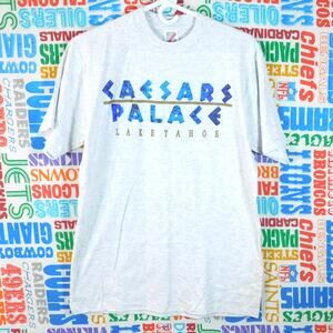 Vintage 90s Caesars Palace Lake Tahoe T Shirt Size M Gray Sparkle Print Casino